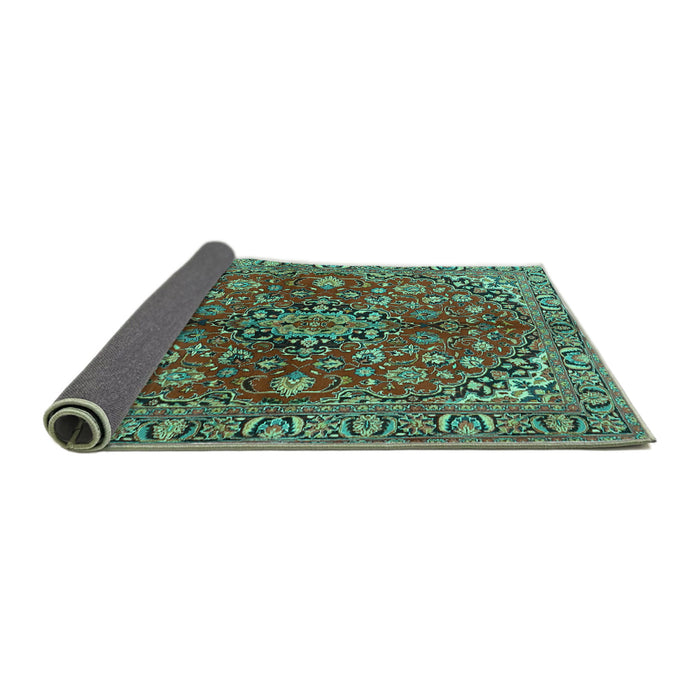 Sideview of Medallion Turquoise Traditional Rug, tr4352turq
