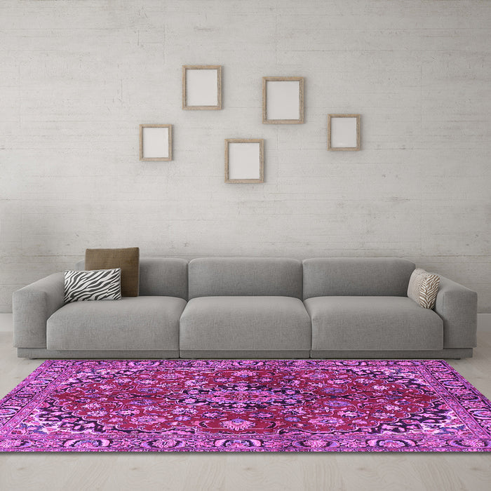 Machine Washable Medallion Purple Traditional Area Rugs in a Living Room, wshtr4352pur