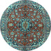 Round Medallion Light Blue Traditional Rug, tr4352lblu