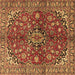 Square Machine Washable Medallion Brown Traditional Rug, wshtr4352brn