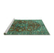 Sideview of Machine Washable Medallion Turquoise Traditional Area Rugs, wshtr4352turq