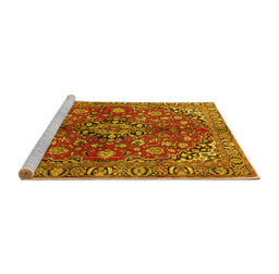 Sideview of Machine Washable Medallion Yellow Traditional Rug, wshtr4352yw