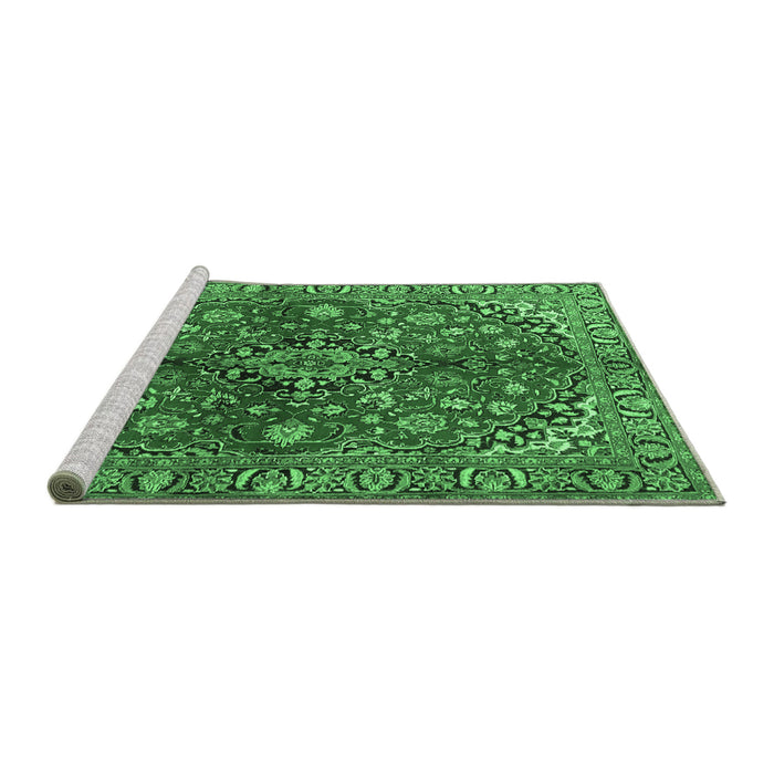 Sideview of Machine Washable Medallion Emerald Green Traditional Area Rugs, wshtr4352emgrn