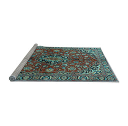 Sideview of Machine Washable Medallion Light Blue Traditional Rug, wshtr4352lblu