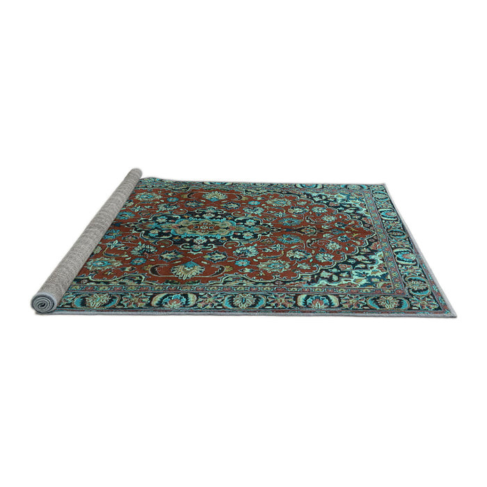 Sideview of Machine Washable Medallion Light Blue Traditional Rug, wshtr4352lblu