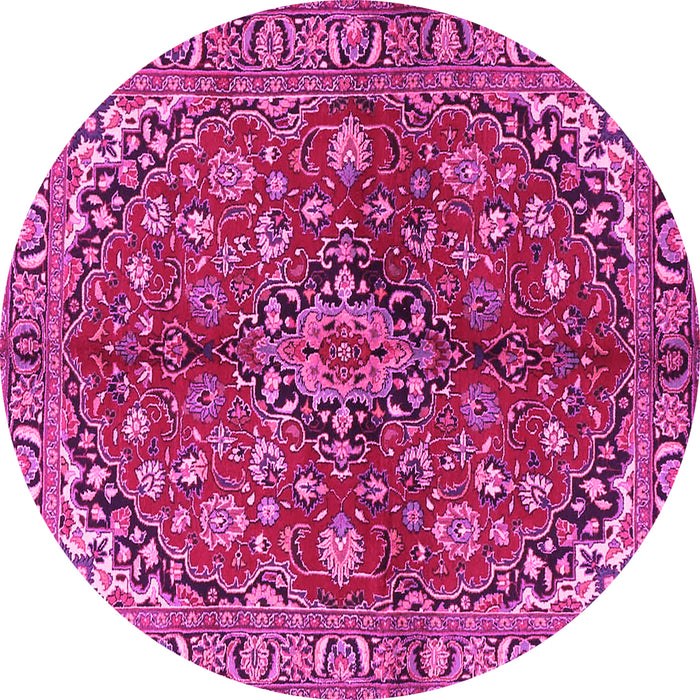 Round Machine Washable Medallion Pink Traditional Rug, wshtr4352pnk
