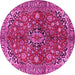 Round Machine Washable Medallion Pink Traditional Rug, wshtr4352pnk