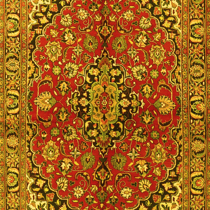 Machine Washable Medallion Yellow Traditional Rug, wshtr4352yw