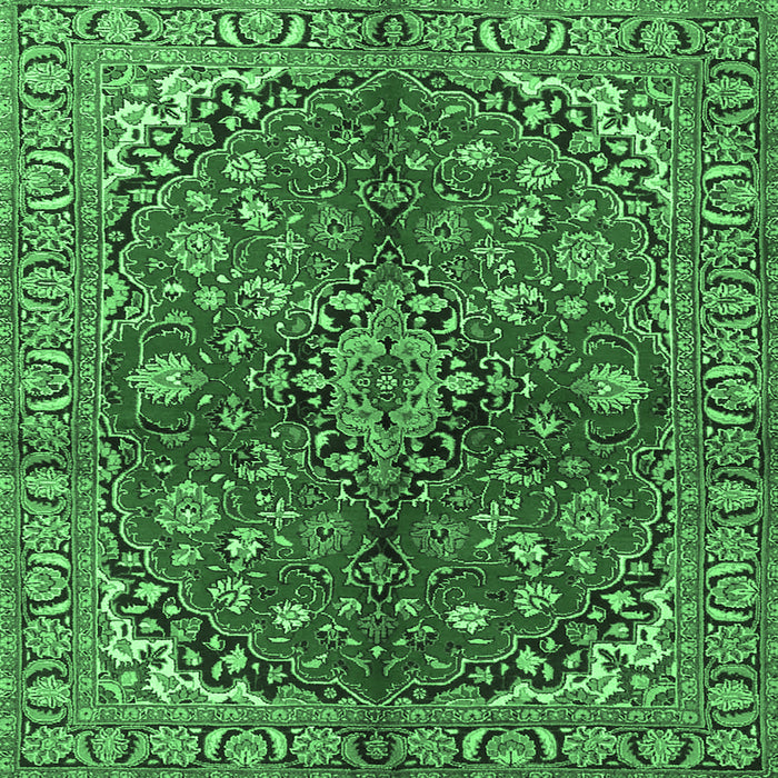 Square Machine Washable Medallion Emerald Green Traditional Area Rugs, wshtr4352emgrn