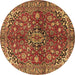 Round Medallion Brown Traditional Rug, tr4352brn