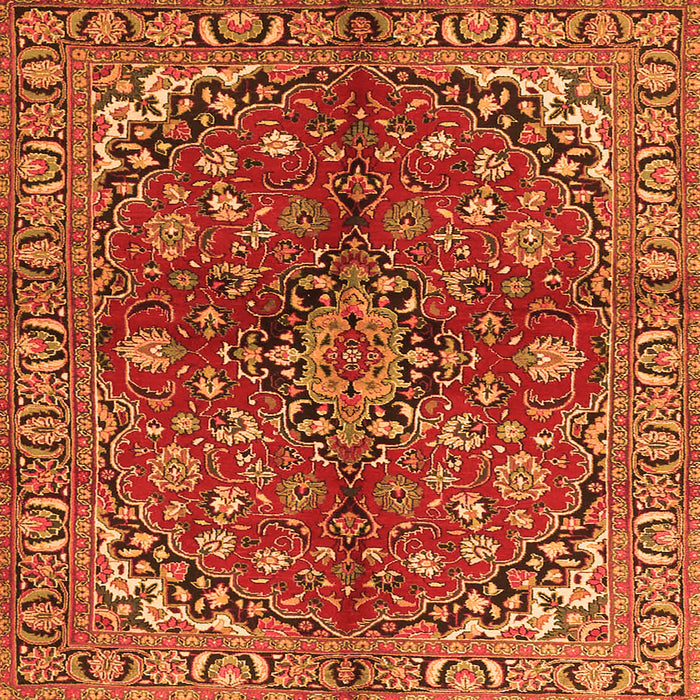 Round Machine Washable Medallion Orange Traditional Area Rugs, wshtr4352org