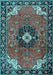 Machine Washable Medallion Light Blue Traditional Rug, wshtr4353lblu