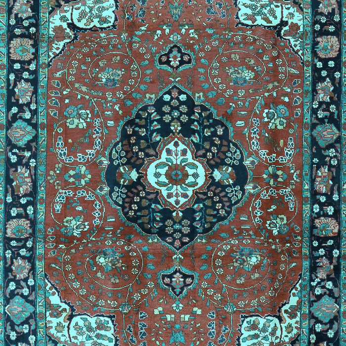 Machine Washable Medallion Light Blue Traditional Rug, wshtr4353lblu
