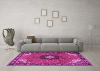 Machine Washable Medallion Pink Traditional Rug, wshtr4353pnk