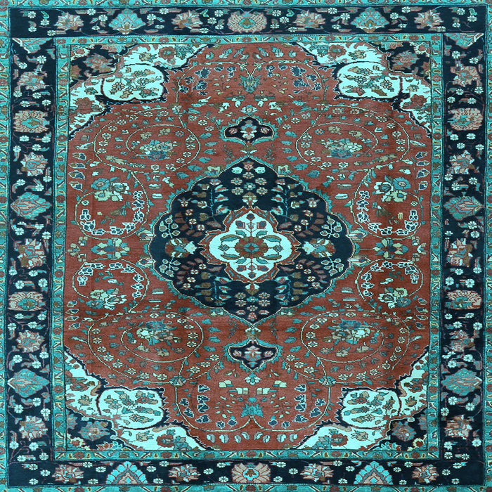 Square Machine Washable Medallion Light Blue Traditional Rug, wshtr4353lblu
