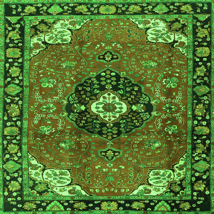 Round Machine Washable Medallion Green Traditional Area Rugs, wshtr4353grn