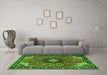 Machine Washable Medallion Green Traditional Area Rugs in a Living Room,, wshtr4353grn