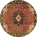 Round Machine Washable Medallion Brown Traditional Rug, wshtr4353brn