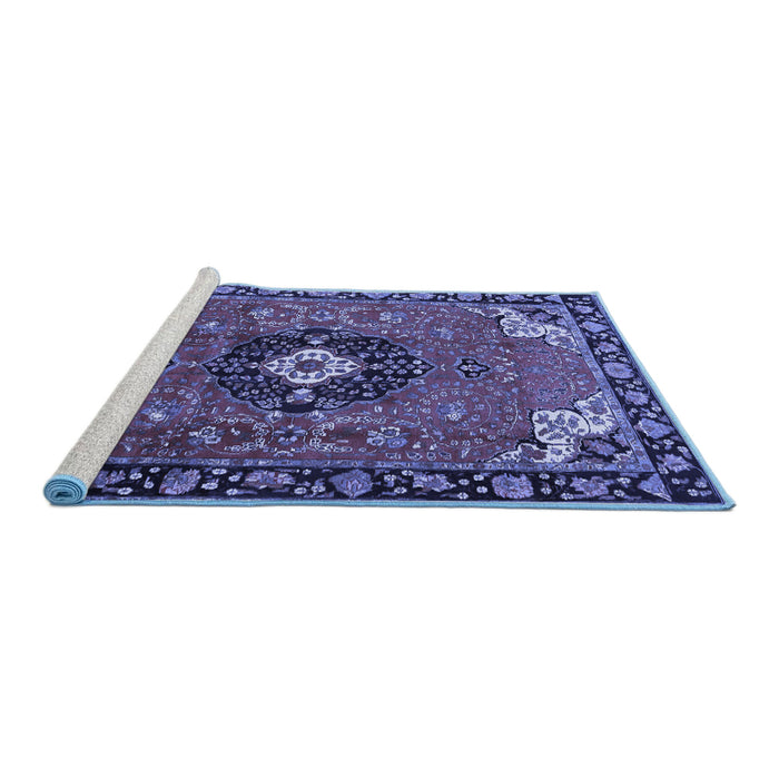 Sideview of Machine Washable Medallion Blue Traditional Rug, wshtr4353blu