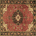 Square Machine Washable Medallion Brown Traditional Rug, wshtr4353brn