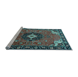 Sideview of Machine Washable Medallion Light Blue Traditional Rug, wshtr4353lblu