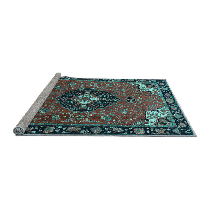 Sideview of Machine Washable Medallion Light Blue Traditional Rug, wshtr4353lblu