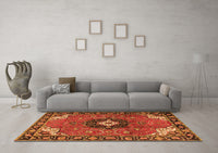 Machine Washable Medallion Orange Traditional Rug, wshtr4353org