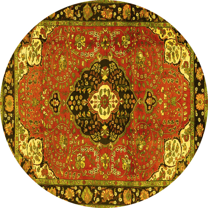 Round Medallion Yellow Traditional Rug, tr4353yw