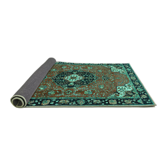 Sideview of Medallion Turquoise Traditional Rug, tr4353turq