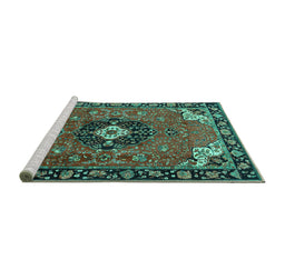 Sideview of Machine Washable Medallion Turquoise Traditional Area Rugs, wshtr4353turq