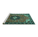 Sideview of Machine Washable Medallion Turquoise Traditional Area Rugs, wshtr4353turq