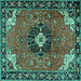 Square Medallion Turquoise Traditional Rug, tr4353turq