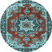 Round Medallion Light Blue Traditional Rug, tr4354lblu