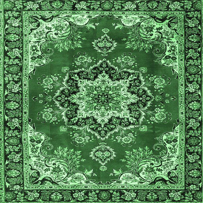 Square Machine Washable Medallion Emerald Green Traditional Area Rugs, wshtr4354emgrn