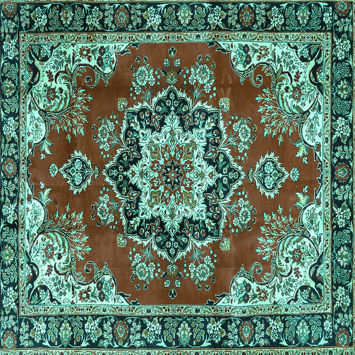 Square Machine Washable Medallion Turquoise Traditional Area Rugs, wshtr4354turq