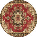 Round Machine Washable Medallion Brown Traditional Rug, wshtr4354brn