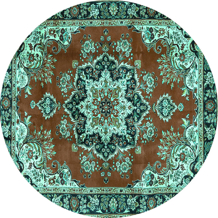 Round Medallion Turquoise Traditional Rug, tr4354turq