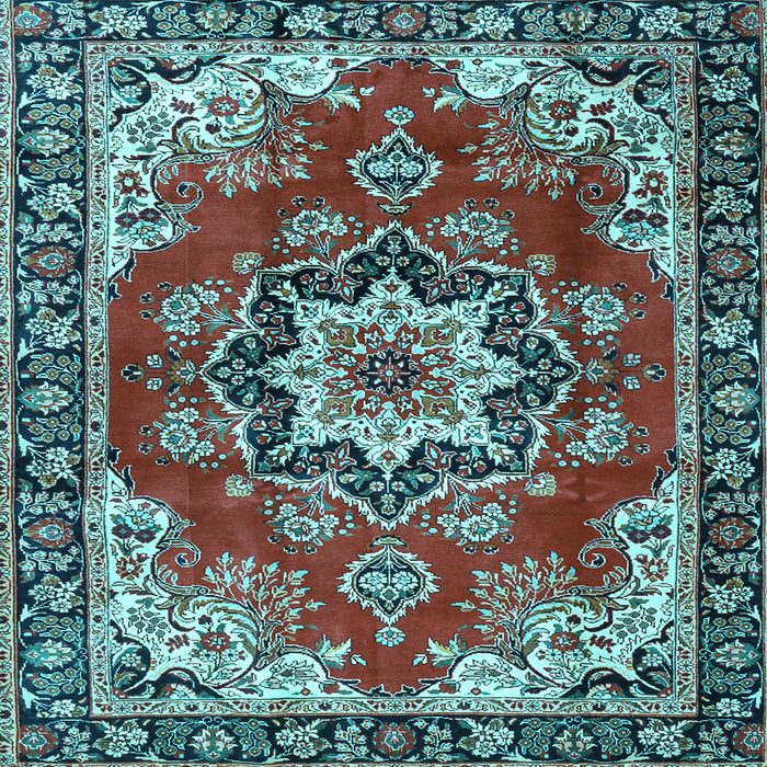 Square Machine Washable Medallion Light Blue Traditional Rug, wshtr4354lblu