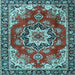 Square Machine Washable Medallion Light Blue Traditional Rug, wshtr4354lblu