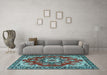 Machine Washable Medallion Light Blue Traditional Rug in a Living Room, wshtr4354lblu