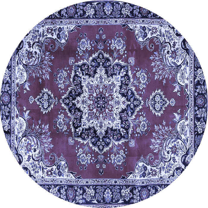 Round Machine Washable Medallion Blue Traditional Rug, wshtr4354blu