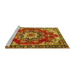 Sideview of Machine Washable Medallion Yellow Traditional Rug, wshtr4354yw