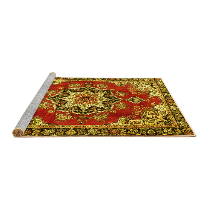 Sideview of Machine Washable Medallion Yellow Traditional Rug, wshtr4354yw