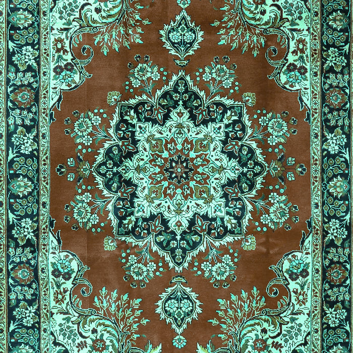 Machine Washable Medallion Turquoise Traditional Area Rugs, wshtr4354turq