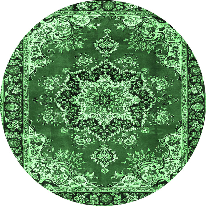 Round Medallion Emerald Green Traditional Rug, tr4354emgrn