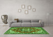 Machine Washable Medallion Green Traditional Area Rugs in a Living Room,, wshtr4354grn