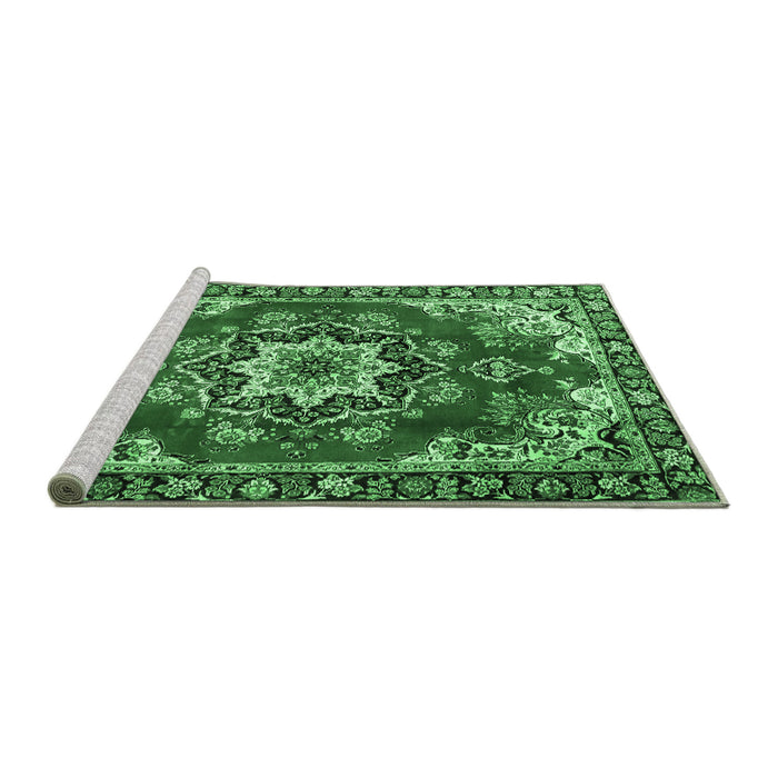 Sideview of Machine Washable Medallion Emerald Green Traditional Area Rugs, wshtr4354emgrn