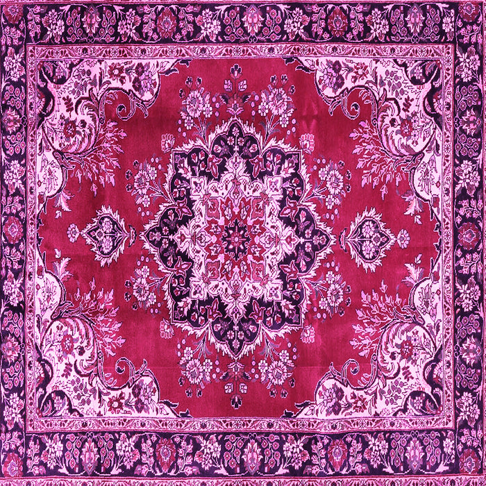 Square Machine Washable Medallion Pink Traditional Rug, wshtr4354pnk
