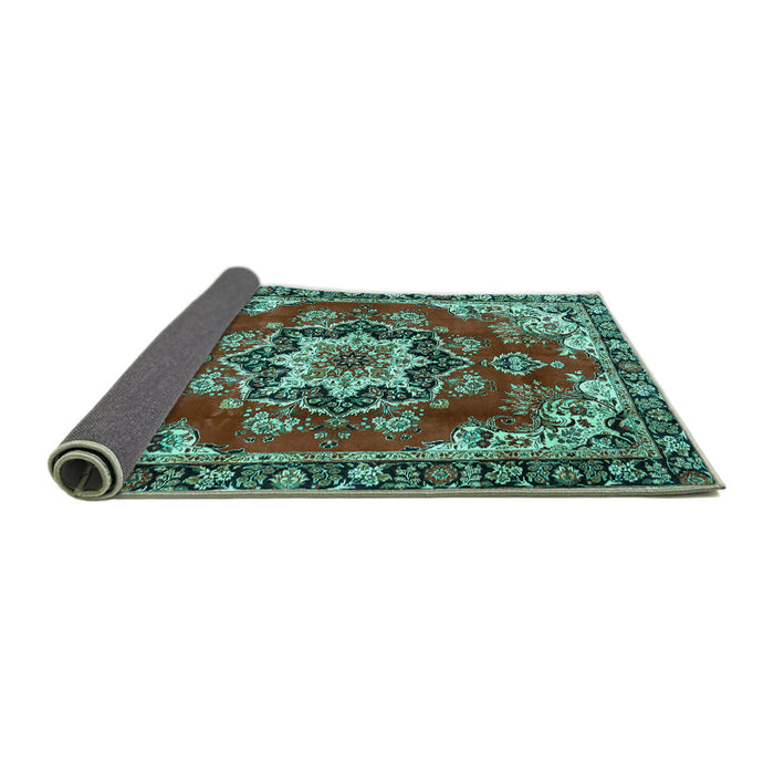 Sideview of Medallion Turquoise Traditional Rug, tr4354turq