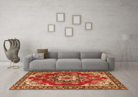 Machine Washable Medallion Orange Traditional Rug, wshtr4354org